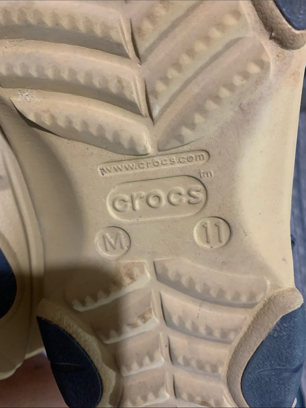 CROCS Tan Slip-On Clog with Navy Strap - Picture 4 of 5